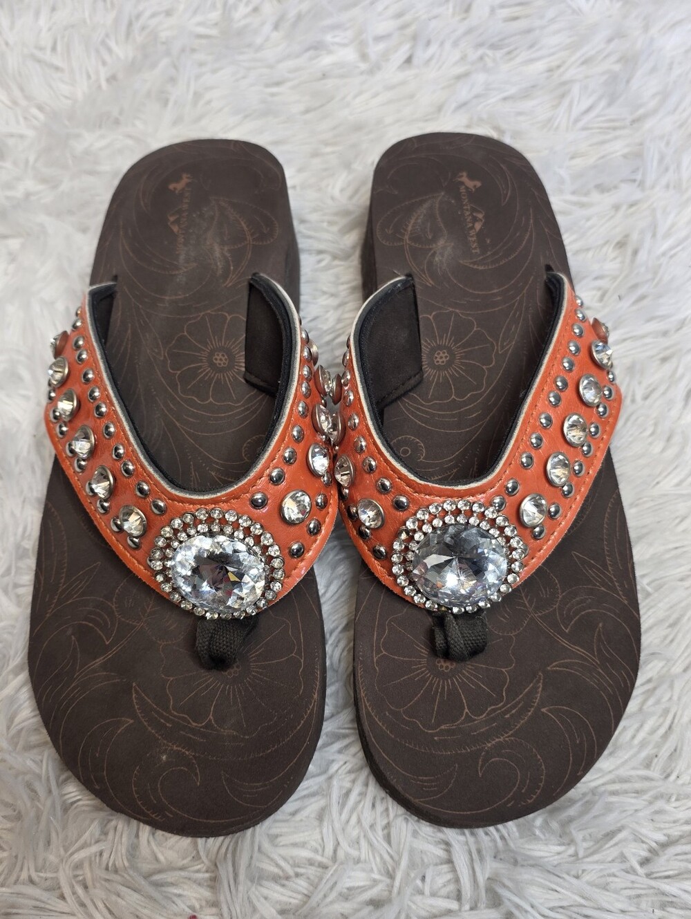 Montana West Orange Jeweled Wedge Thong Sandals - Women - Picture 2 of 6